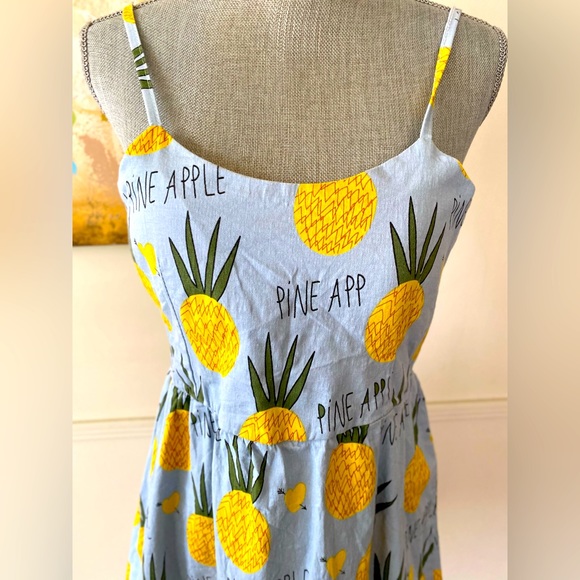 SHEIN 🍍PINEAPPLE🍍 PRINT STRETCHY FABRIC SUMMER DRESS SIZE 0XL (12) 🌟EUC🌟 - Picture 3 of 12